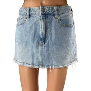 Pacsun Blue Light Wash Raw Hem Frayed Straight Mini Denim Jean Skirt Size 25